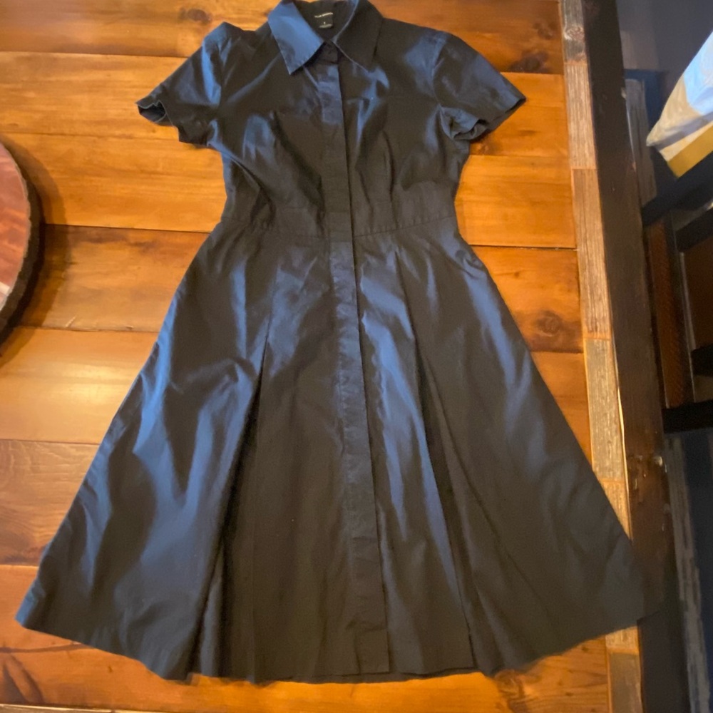 Club Monaco Black Fit-and-Flare Midi Shirt Dress
